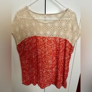 Roz & Ali Orange & Beige Women’s Lined Crochet Top Size 1X Stylish & Trendy